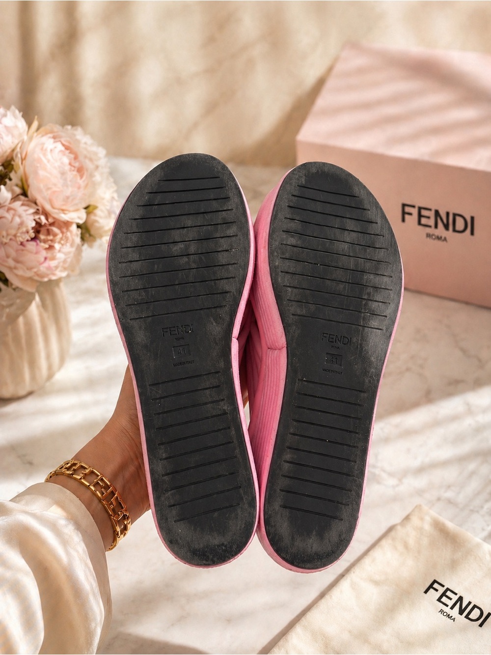 Fendi Platform Wedge Sandals Pink Suede 85mm Size 41 US 10 - Picture 14 of 16